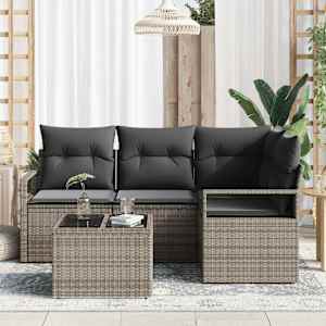 Set pohovek s polštářem s úložištěm 5 pcs Světle šedá polyratan - obrázek 3