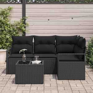 Set pohovek s polštářem s úložištěm 5 pcs Černá polyratan - obrázek 3