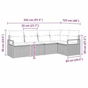 Sada zahradních pohovek 5 pcs Hnědá a červená polyratan - obrázek 12