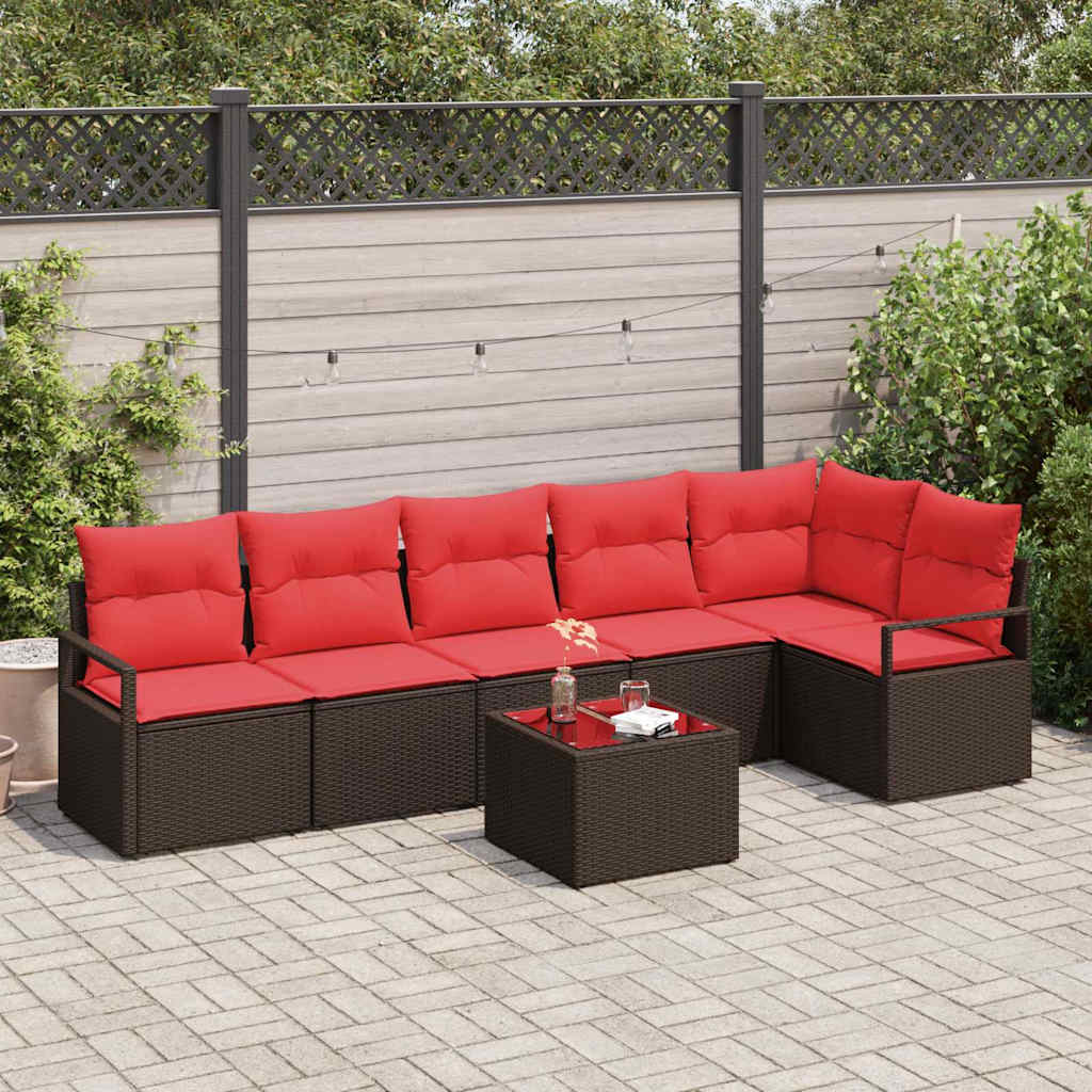 vidaXL Gartensofa-set mit Kissen 7 pcs Braun und Rot Poly-Rattan