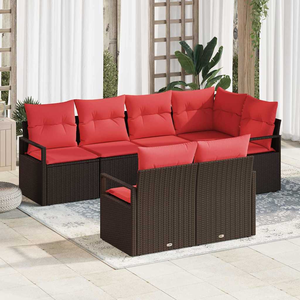 vidaXL Gartensofa-set mit Kissen 7 pcs Braun und Rot Poly-Rattan