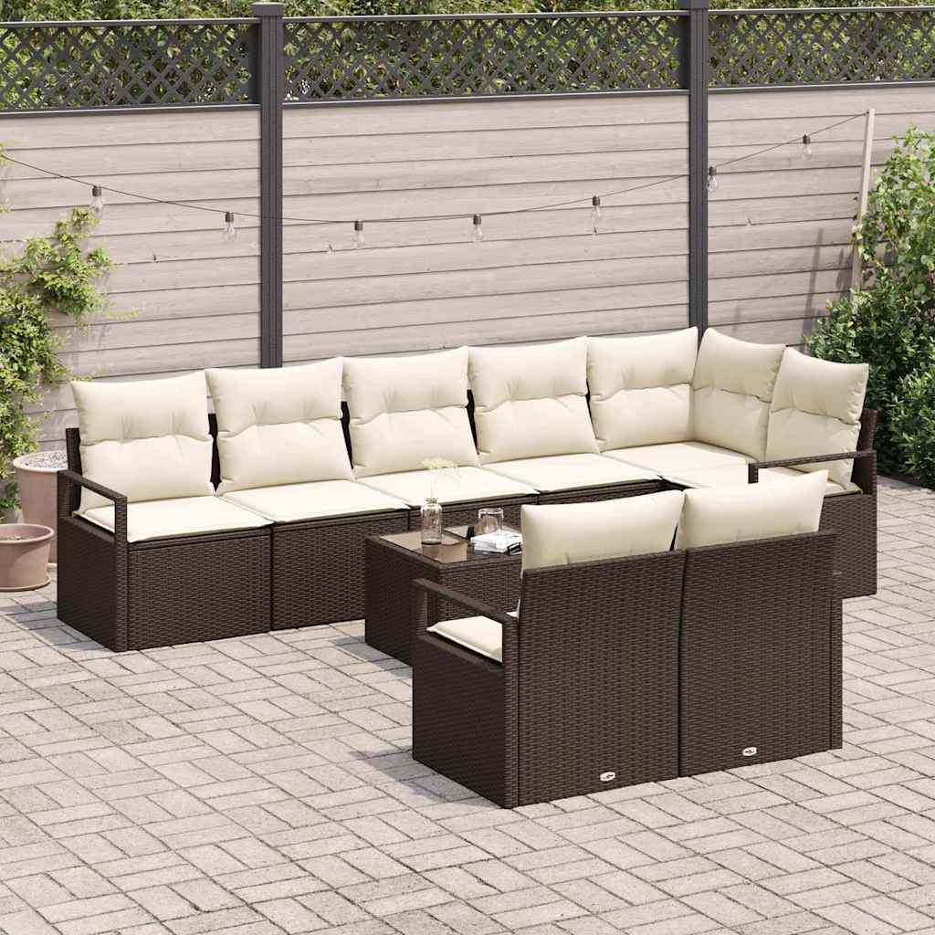 vidaXL 8-delige tuinsofa set met kussens in grijs van poly rattan