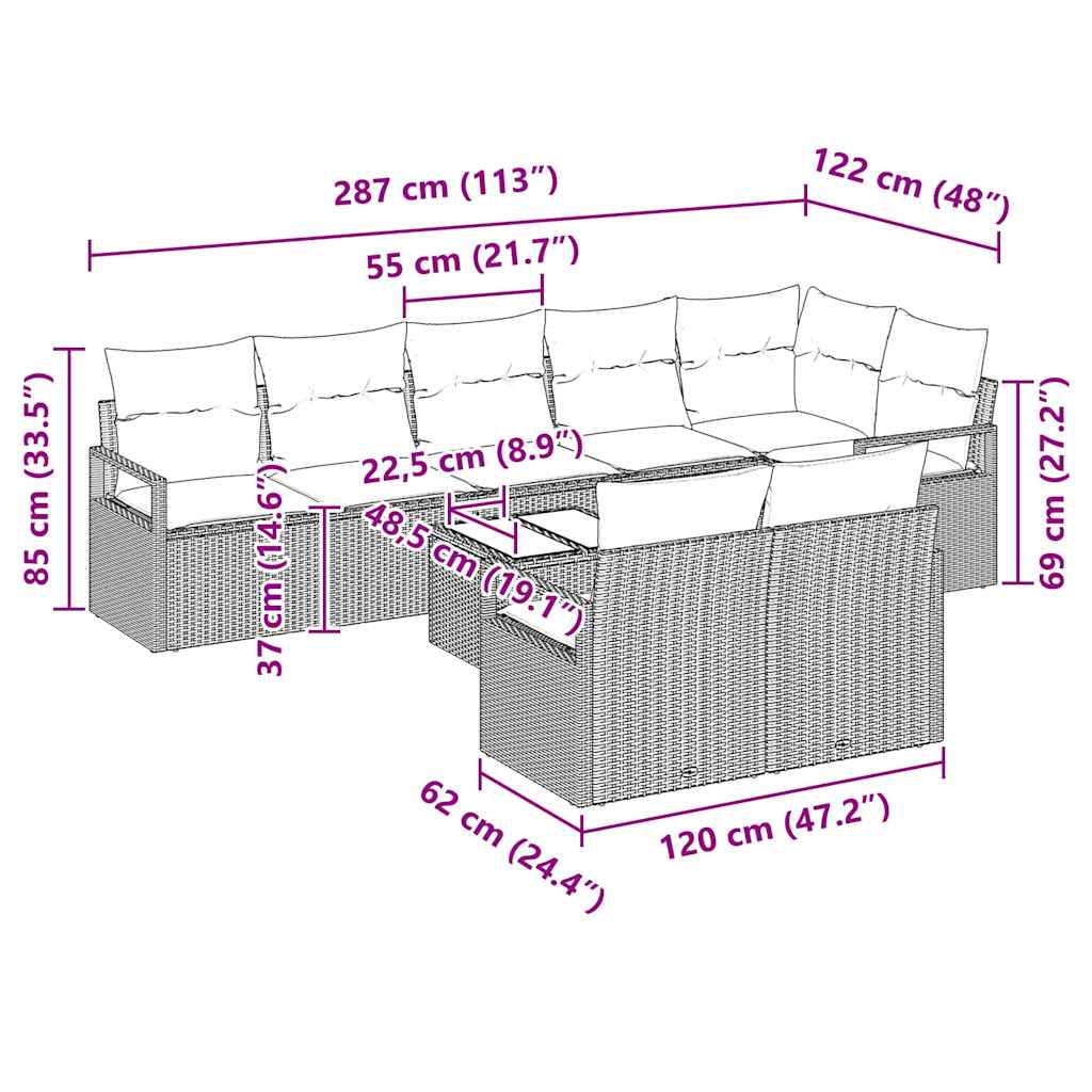 Vrtna sedežna garnitura 9 pcs Rjava in krem poli ratan - slika 13