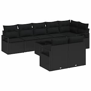 Sada zahradních pohovek s polštářem 9 pcs Černá polyratan - obrázek 2