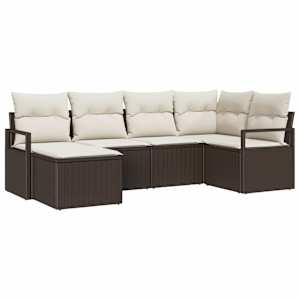 Set pohovek s polštářem 6 pcs Hnědá a krémová polyratan - obrázek 2