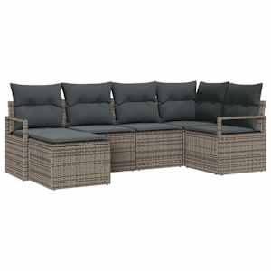 Set pohovek s polštářem s úložištěm 6 pcs Šedá polyratan - obrázek 2