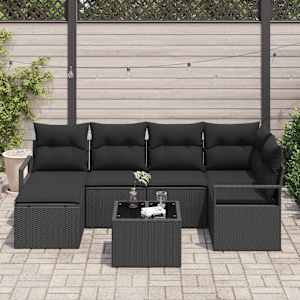 Set pohovek s polštářem s úložištěm 7 pcs Černá polyratan - obrázek 3