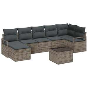 Set pohovek s polštářem s úložištěm 8 pcs Světle šedá polyratan - obrázek 2