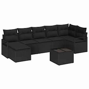 vidaXL Diivanikomplekt 8 tk Must pol&uuml;rotang
