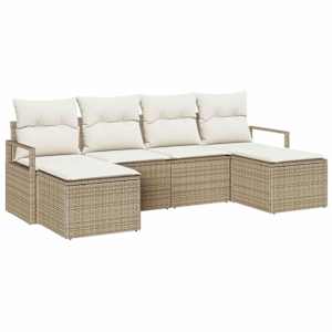 Set pohovek s polštářem 6 pcs Béžová a krémová polyratan - obrázek 2