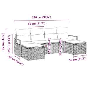 Set pohovek s polštářem 6 pcs Béžová a krémová polyratan - obrázek 12
