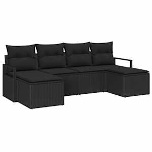 Set pohovek s polštářem s úložištěm 6 pcs Černá polyratan - obrázek 2