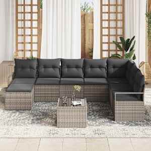 Set pohovek s polštářem s úložištěm 9 pcs Světle šedá polyratan - obrázek 3