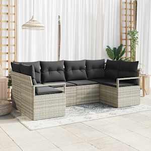 Vrtna sedežna garnitura z blazino 6 pcs Svetlo siva poli ratan