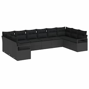 Sada zahradních pohovek s polštářem 10 pcs Černá polyratan - obrázek 2