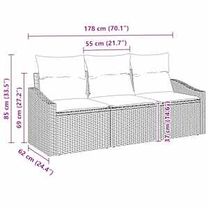 Sada zahradních pohovek 3 pcs Černá a bílá polyratan - obrázek 10