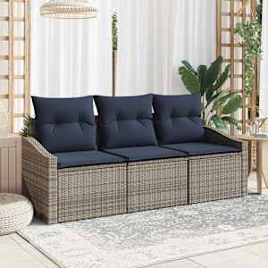 Vrtna sedežna garnitura z blazino 3 pcs Siva in mornarsko modra