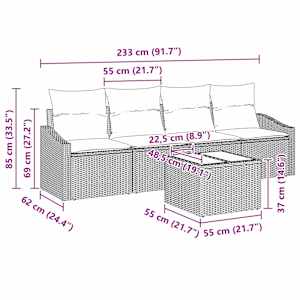 Set pohovek s polštářem 5 pcs Béžová a krémová polyratan - obrázek 11