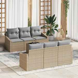 Set pohovek s polštářem 7 pcs Beige a šedá polyratan - obrázek 1
