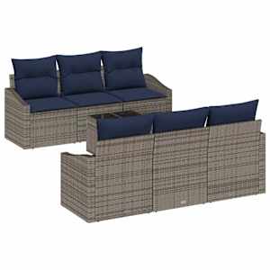 Set pohovek s polštářem 7 pcs Šedá a námořnická polyratan - obrázek 2