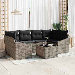 Set pohovek s polštářem s úložištěm 7 pcs Šedá polyratan - obrázek 1