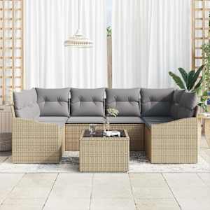 Set pohovek s polštářem 7 pcs Beige a šedá polyratan - obrázek 3