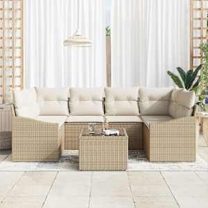 Set pohovek s polštářem 7 pcs Béžová a krémová polyratan - obrázek 3