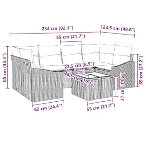 Set pohovek s polštářem 7 pcs Béžová a krémová polyratan - obrázek 13