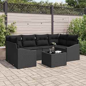 Set pohovek s polštářem s úložištěm 7 pcs Černá polyratan