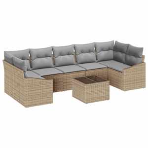 Set pohovek s polštářem 8 pcs Beige a šedá polyratan - obrázek 2