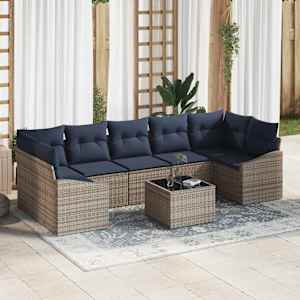 Kavčna garnitura 8 pcs Siva in mornarsko modra poli ratan