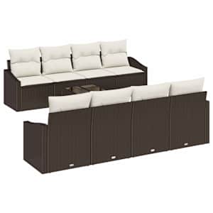 Set pohovek s polštářem 7 pcs Hnědá a krémová polyratan - obrázek 2