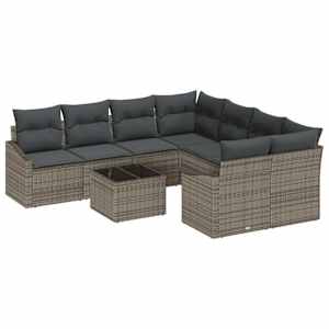 Set pohovek s polštářem s úložištěm 9 pcs Šedá polyratan - obrázek 2