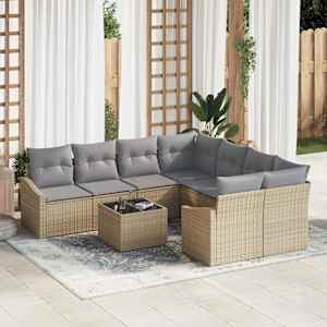 Set pohovek s polštářem 9 pcs Beige a šedá polyratan - obrázek 1