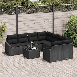 Set pohovek s polštářem s úložištěm 9 pcs Černá polyratan - obrázek 3
