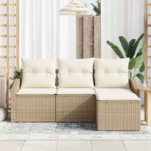 Set pohovek s polštářem 4 pcs Béžová a krémová polyratan - obrázek 3