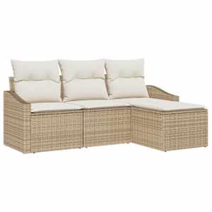 Set pohovek s polštářem 4 pcs Béžová a krémová polyratan - obrázek 2