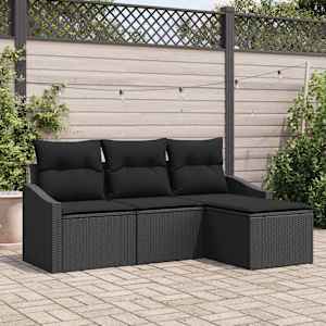Set pohovek s polštářem s úložištěm 4 pcs Černá polyratan - obrázek 1