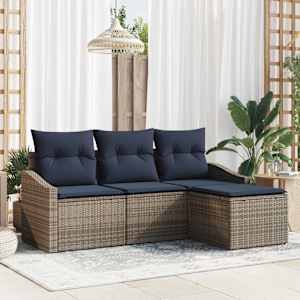 Kavčna garnitura 4 pcs Siva in mornarsko modra poli ratan