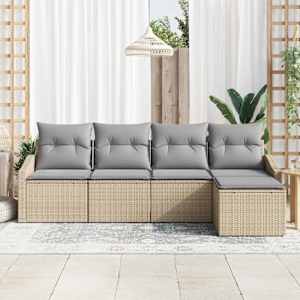 Set pohovek s polštářem 5 pcs Béžová a Světle šedá polyratan - obrázek 3