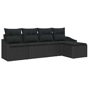 Set pohovek s polštářem s úložištěm 5 pcs Černá polyratan - obrázek 2