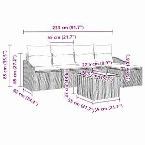 Set pohovek s polštářem 6 pcs Béžová a krémová polyratan - obrázek 13
