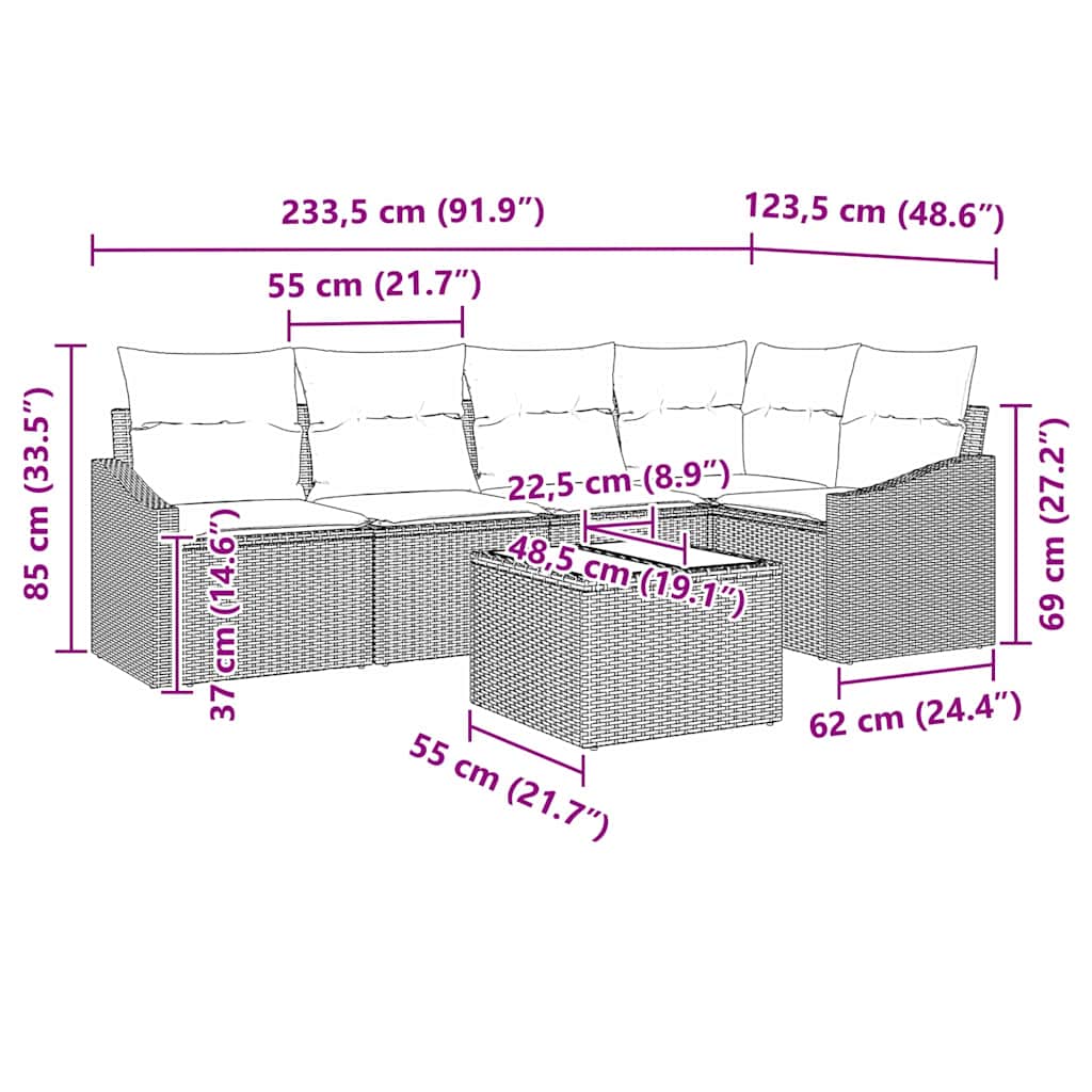 Vrtna sedežna garnitura 6 pcs Bež in svetlo siva poli ratan - slika 13