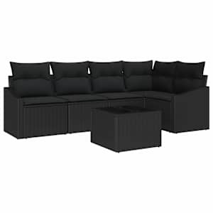 vidaXL Aia Diivanikomplekt 6 tk Must pol&uuml;rotang