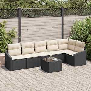 Vrtna sedežna garnitura 7 pcs Rjava in krem poli ratan