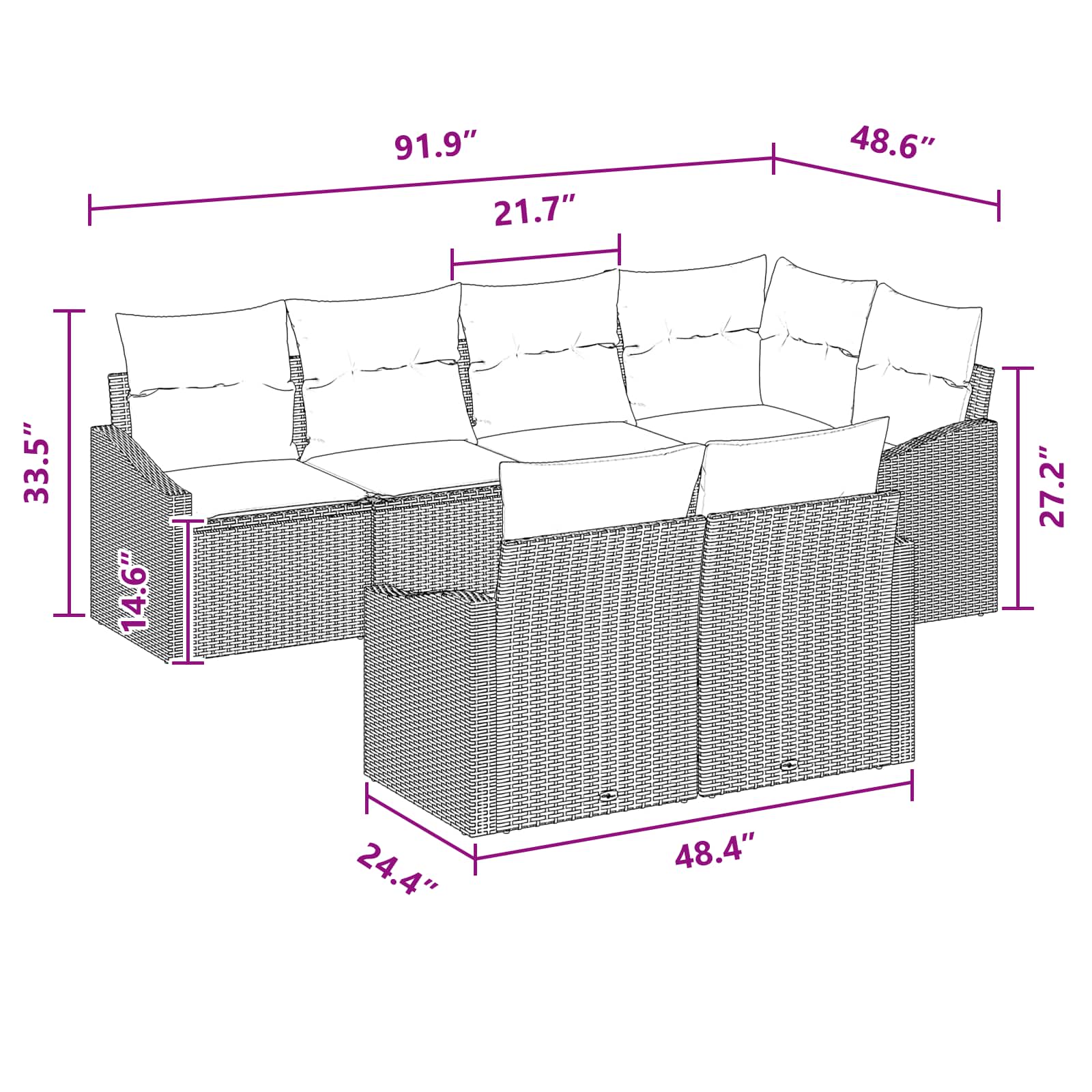 Tuinbankenset met kussen 7 pcs Grijs en Marineblauw poly rattan - Afbeelding 10
