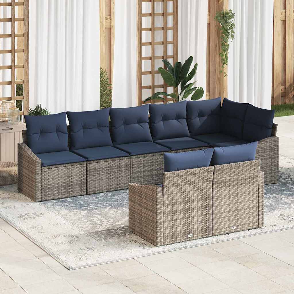 vidaXL Set de canapele pentru grădină 8 pcs Gri și albastru marin