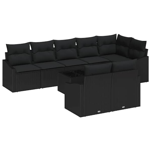 vidaXL Aia Diivanikomplekt 9 tk Must pol&uuml;rotang