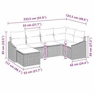 Zahradní jídelní souprava s polštářem 6 pcs Černá a krémová - obrázek 14
