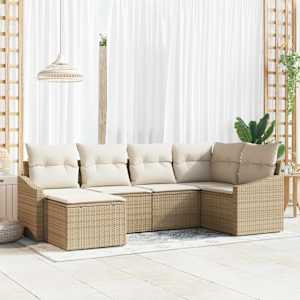 Komplet za jedilnico v vrtu z blazino 6 pcs Bež in smetanova